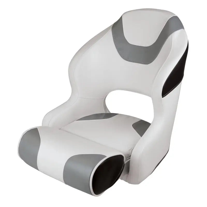 Wise Seating Baja Bucket Seat with Flip Up Bolster, 3315-1782, sleek black and gray design, bucket seat for comfort, adjustable bolster, marine-grade construction, UV and water-resistant, ideal for boating enthusiasts.