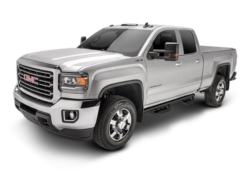 Keystone HPG1583CC-TX Nerf Bar With Drop Down Steps; 3 Inch Round Bent; Textured Powder Coated Matte Black Stainless Steel; Welded Vented End Caps; Rocker Panel Mount