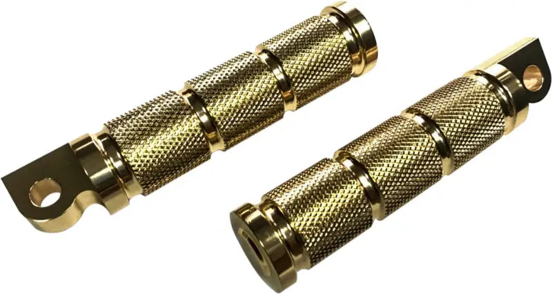 Pair of gold knurled motorcycle rider footpegs in retro bronze for Rider Footpegs Retro style