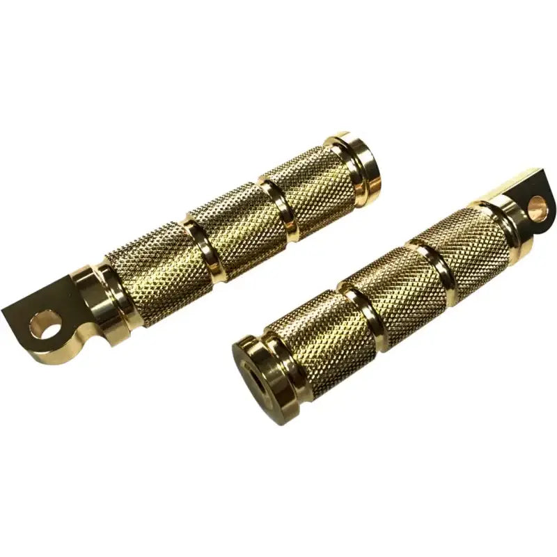 Pair of gold knurled motorcycle rider footpegs in retro bronze for Rider Footpegs Retro style