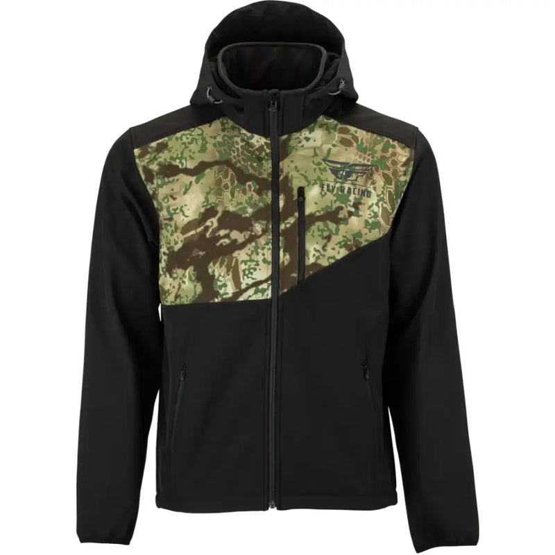 Black and camouflage hooded checkpoint jacket with cinch-cord adjustment 354-63863x