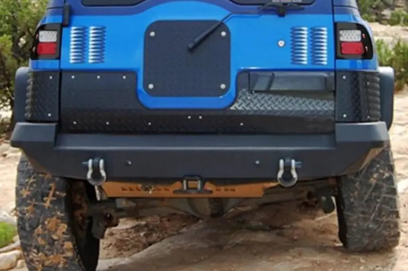 Blue Jeep rear showing the Warrior Prod Cruiser Rear Bumper for tough looks