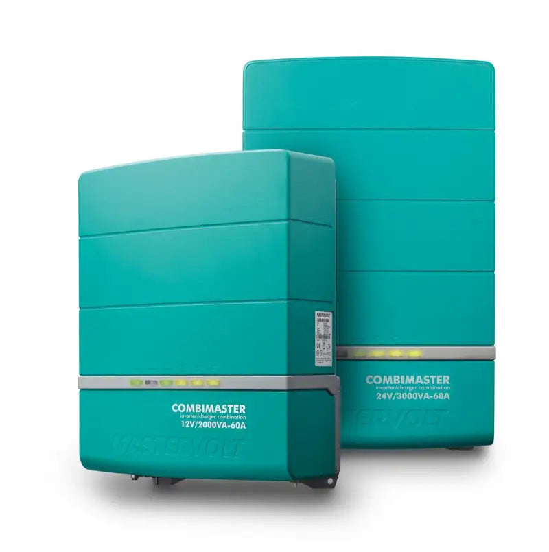 Two turquoise Mastervolt Inverter Chargers for reliable power in your setup