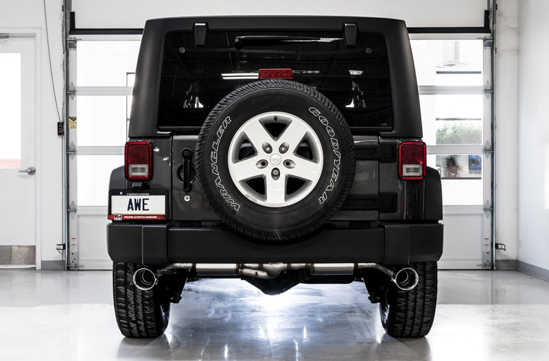 AWE Tuning 3015-32003 AWE Tuning 07-18 Jeep Wrangler JK/JKU 3.6L Tread Edition Axle-Back Dual Exhaust - Chrome Silver Tips