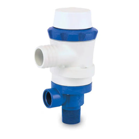 Shurflo 357-113-10 12 Vdc 800 Gph submersible pump with 3/4' port, blue and white, durable and high-performance for various liquid transfer applications.