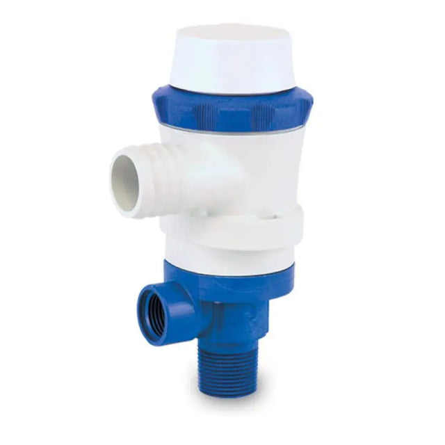 Shurflo 357-113-10 12 Vdc 800 Gph submersible pump with 3/4' port, blue and white, durable and high-performance for various liquid transfer applications.