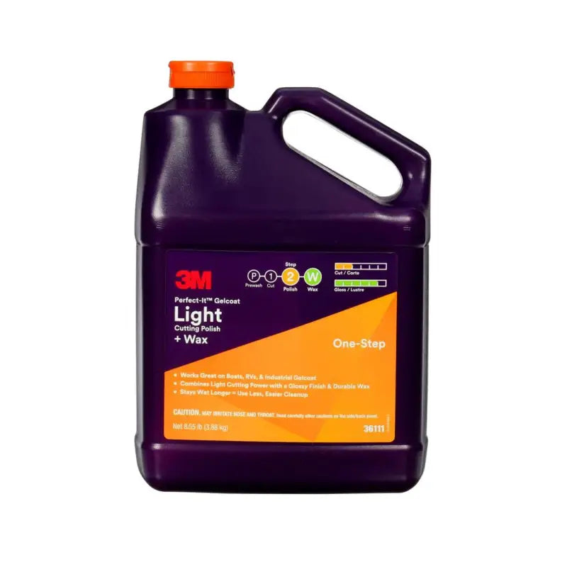 Purple bottle of 3M Perfect-It Gelcoat Light Cutting Polish and Wax for flawless results