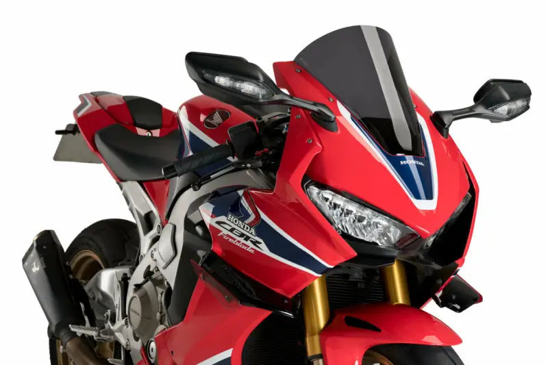 Red and blue Honda CBR motorcycle with 3630F Windscreen R Racer Hon Dark Smoke