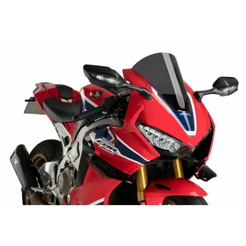 Red and blue Honda CBR motorcycle with 3630F Windscreen R Racer Hon Dark Smoke
