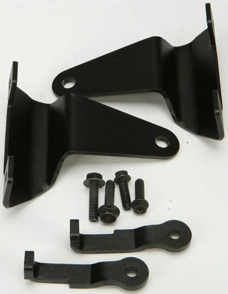 Matte black black metal mounting brackets and fasteners for hard luggage mounting hardware