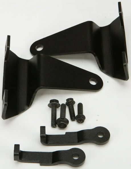 Matte black black metal mounting brackets and fasteners for hard luggage mounting hardware
