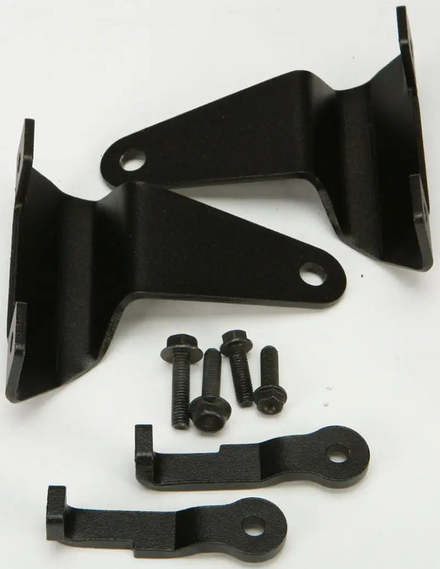 Matte black black metal mounting brackets and fasteners for hard luggage mounting hardware