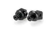 Black anodized aluminum 3661N footpeg adapter mounts with threaded holes for racing footpegs