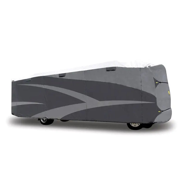 Gray RV cover made with Adco Wind Olefin for Class A motorhomes 28’1’’-31’