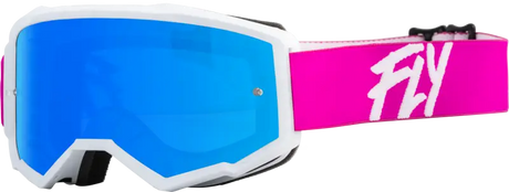 37-51724 Fly Racing Youth Zone Goggle Pink/White W/ Sky Blue Mirror/Smoke Lens - Eyewear