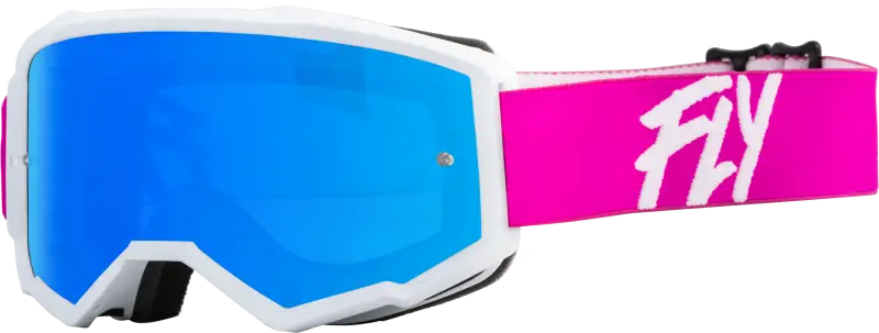 37-51724 Fly Racing Youth Zone Goggle Pink/White W/ Sky Blue Mirror/Smoke Lens - Eyewear