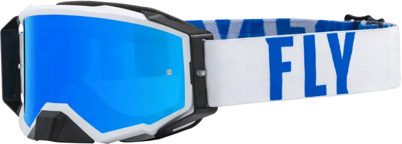 37-51903 Fly Racing Zone Pro Goggle White/Blue W/ Sky Blue Mirror/Smoke Lens - Eyewear