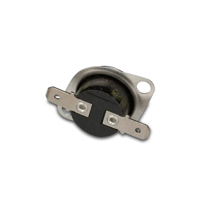 Silver Dometic furnace limit switch with black center and brackets