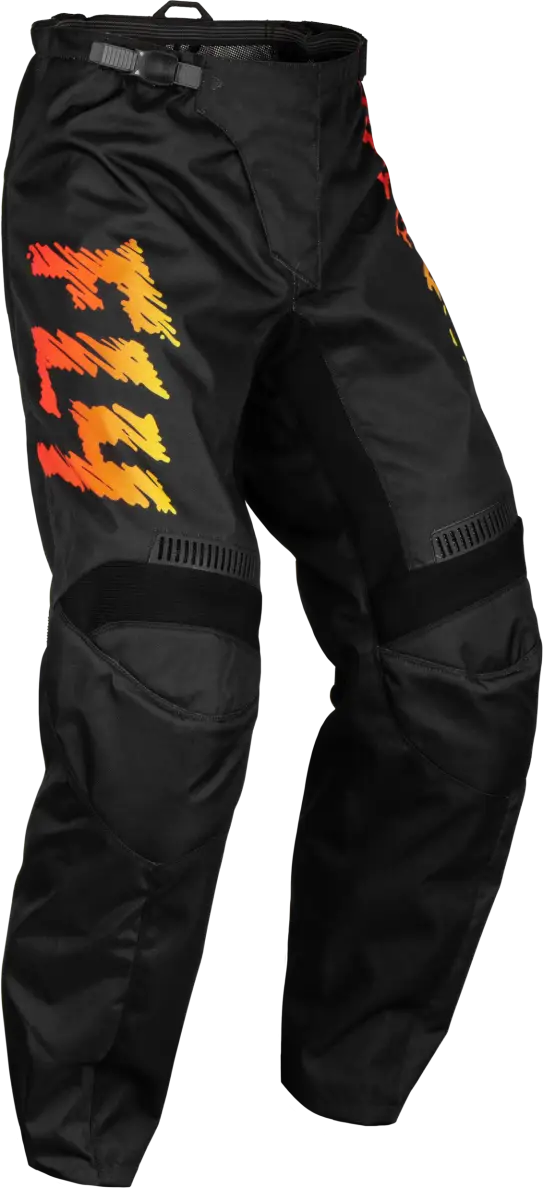 Black and yellow youth F16 pants with orange accents, ergonomic knee design, and ratcheting closure for adjustability, Powersports, Pants, AVADA - Best Sellers