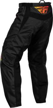 Black/Yellow/Orange youth F-16 pants for off-road and Powersports with mesh comfort liner, multi-directional stretch ribbing, YKK® zipper, soft-flex rubber vents, pre-shaped knee, and ratcheting waist belt, RV, Automotive, Powersports, Pants, AVADA - Best Sellers