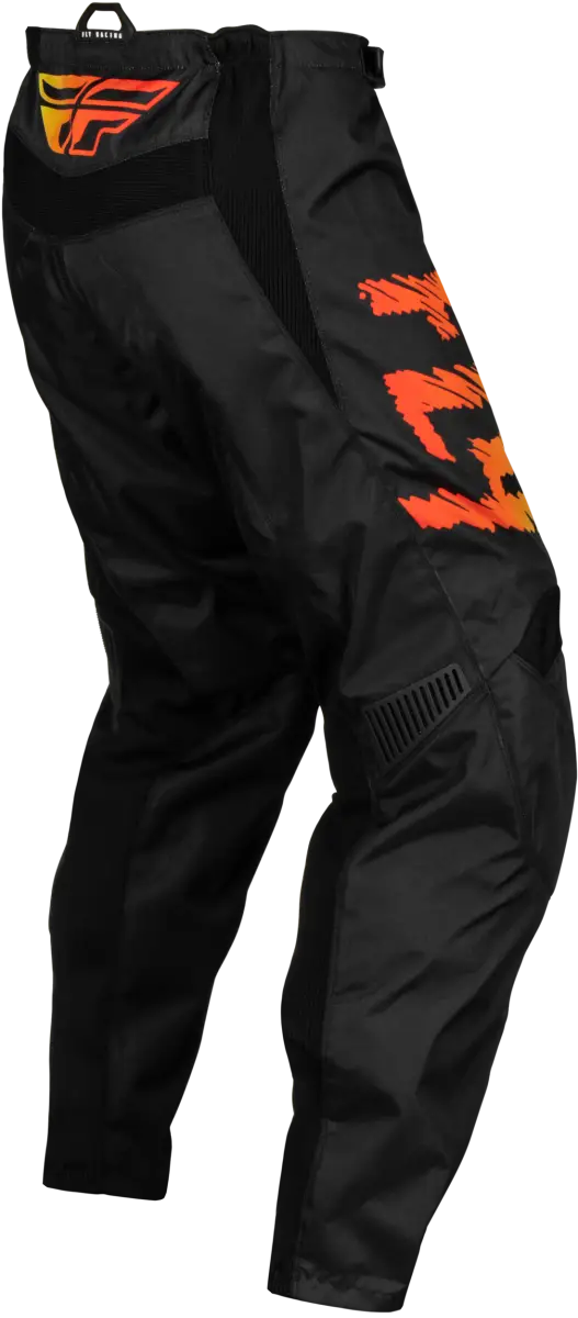 "377-23122 Youth F 16 Pants Black/Yellow/Orange Sz 22" featuring mesh comfort liner, multi-directional stretch ribbing, low profile stretch leg cuffs, 600D polyester durability, YKK main zipper, soft-flex protective rubber details, ergonomic knee design, adjustable ratcheting closure and waist belt, standard fit for off-road and automotive use, Powersports,Pants,AVADA - Best Sellers