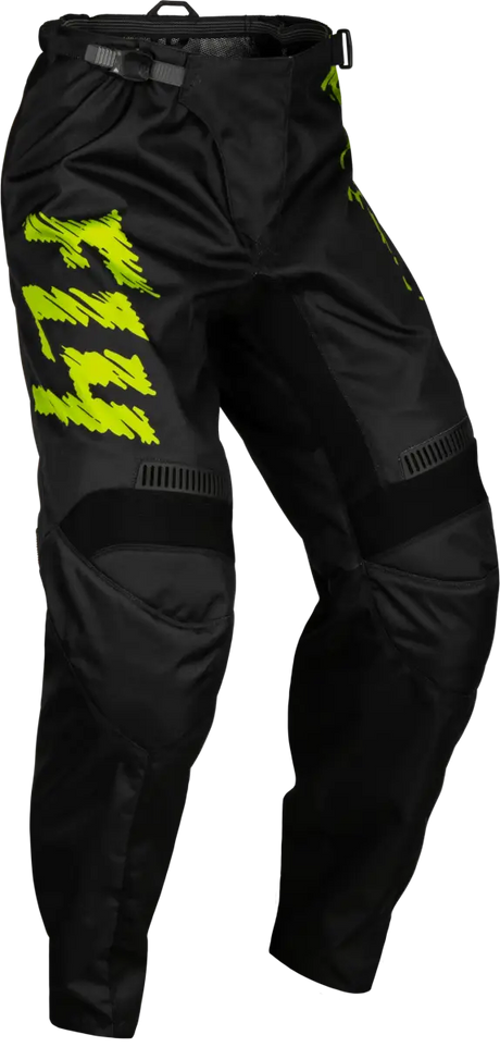 Black, neon green, and light grey youth F 16 pants with ergonomic knee design and multi-directional stretch ribbing ideal for RV, Automotive, Powersports, off-road, marine, exterior, truck accessories, interior, truck bed, and RV parts, Powersports, Pants, AVADA - Best Sellers