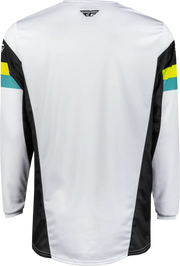 377-423L Kinetic Prix Jersey in White/Black/Hi Vis Lg, featuring tagless comfort-stretch collar, relaxed elastic sleeve cuffs, multi-panel construction, and mesh ventilation. Ideal for RV, Automotive, Powersports, off-road, marine, exterior, truck accessories, interior, truck bed, and RV parts. Extended tail for secure fit. Powersports, Jerseys, AVADA - Best Sellers.