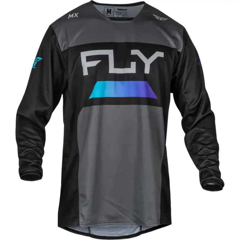 Kinetic Reload Jersey in Charcoal/Black/Blue Iridium XL, featuring tagless comfort-stretch collar, relaxed shorty elastic sleeve cuffs, multi-panel construction, and mesh ventilation for off-road performance and comfort, RV, Automotive, Powersports, Jerseys, AVADA - Best Sellers
