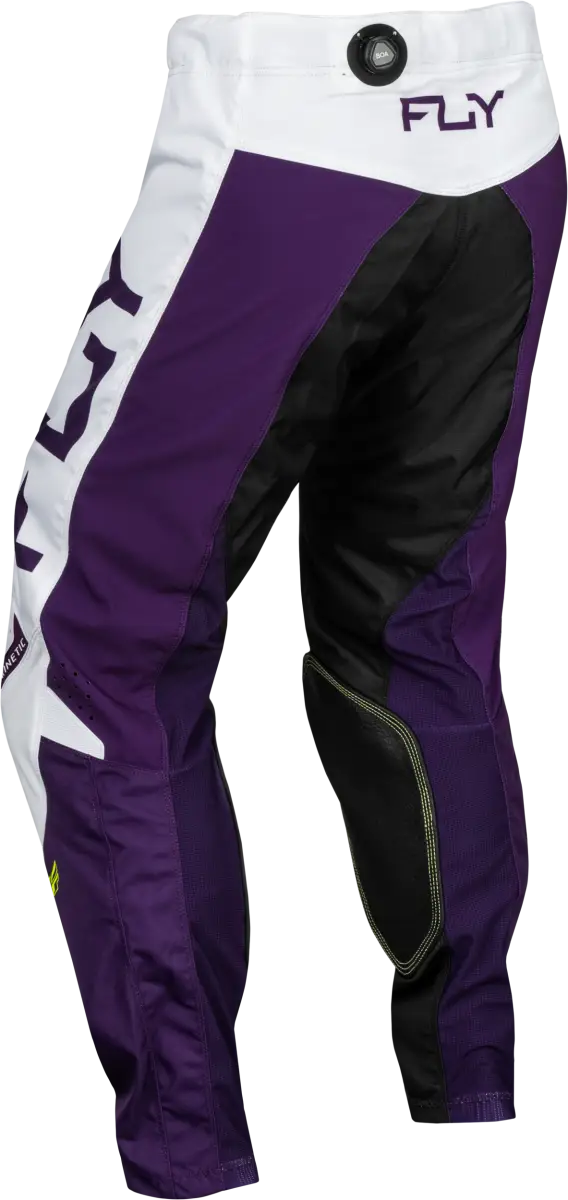 Kinetic Reload Pants in Deep Purple/White/Hi Vis, featuring comfort mesh liner, multi-directional stretch rip-stop panels, internal pocket, ultra-durable 900D construction, leather heat shield panels, soft-flex protective rubber badging, pre-shaped knee, ratcheting closure with zipper lock, and Adaptive Waist System, perfect for off-road and Powersports activities, Powersports, Pants, AVADA - Best Sellers