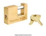 Brass-colored 37D Masterlock Coupler Lock with keys, secure your trailer now
