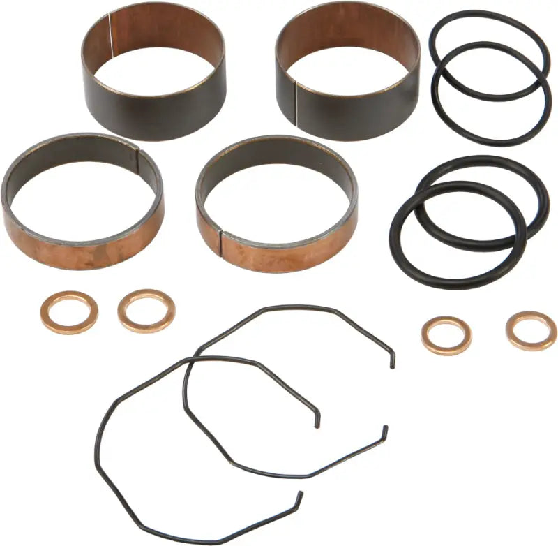 Motorcycle fork bushing kit for fork rebuild, includes all necessary bushings