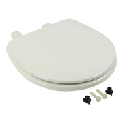 Off-white Dometic toilet seat with smooth surface, lid and hardware