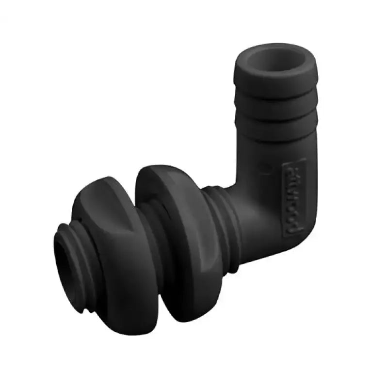 Black plastic elbow fitting with ribbed ends for trolling motor controller connectio