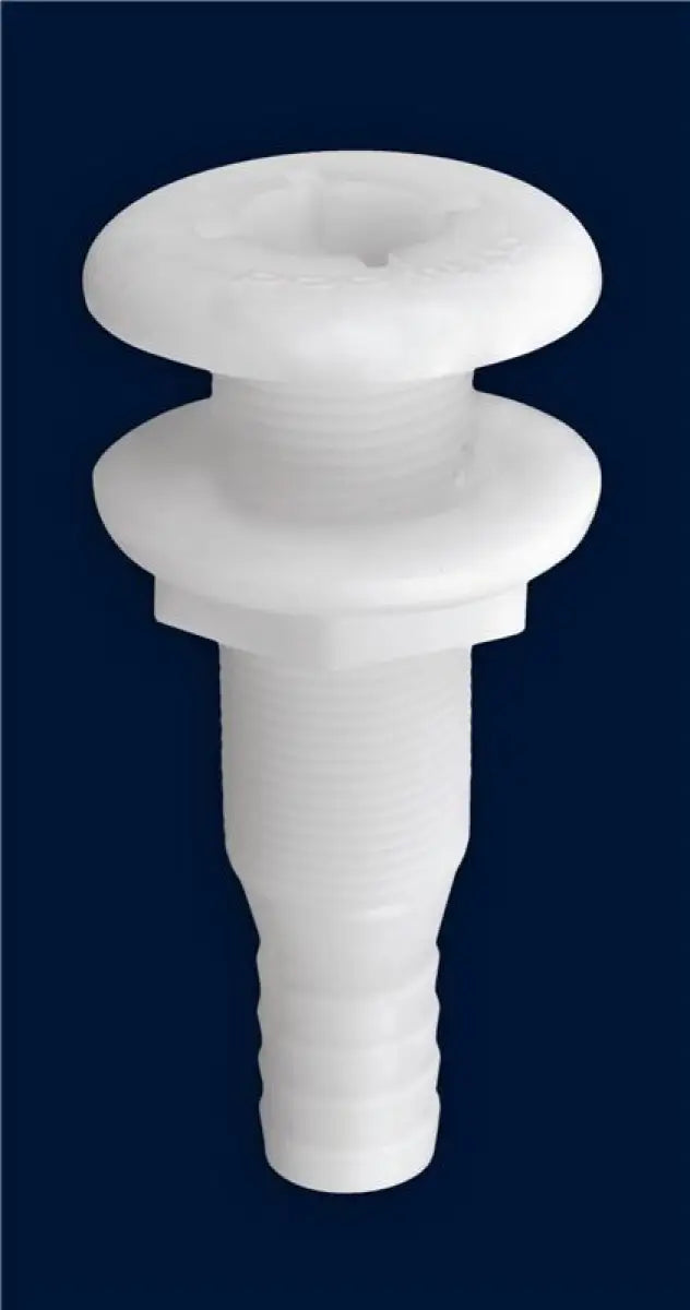 White plastic barbed through-hull fitting for boat’s wiring in Attwood Marine Conn-Thru connector