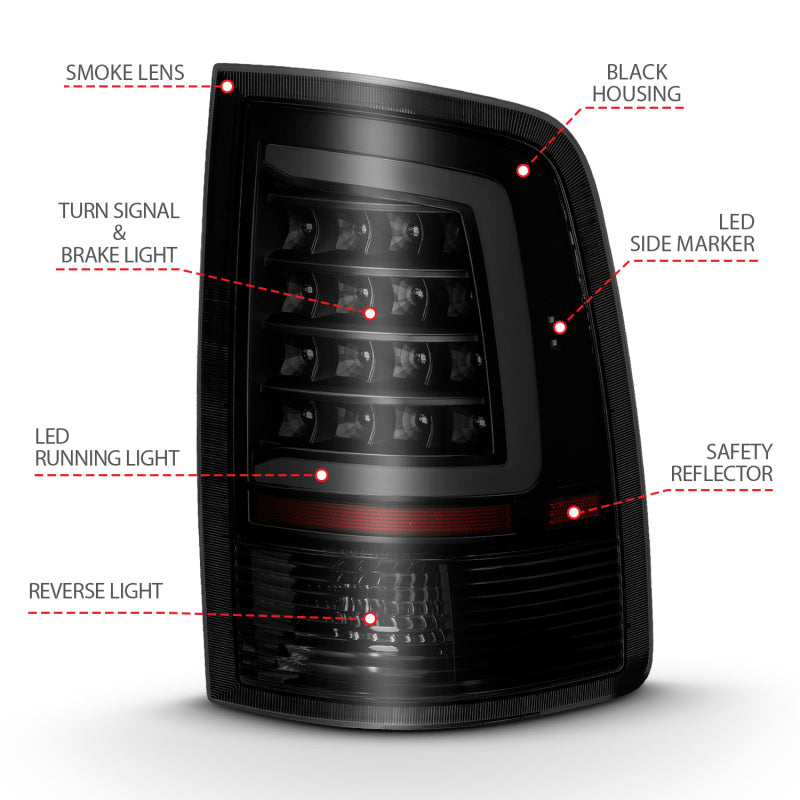 ANZO 311319 ANZO 2009-2018 Dodge Ram 1500 LED Taillight Plank Style Black w/Smoke Lens