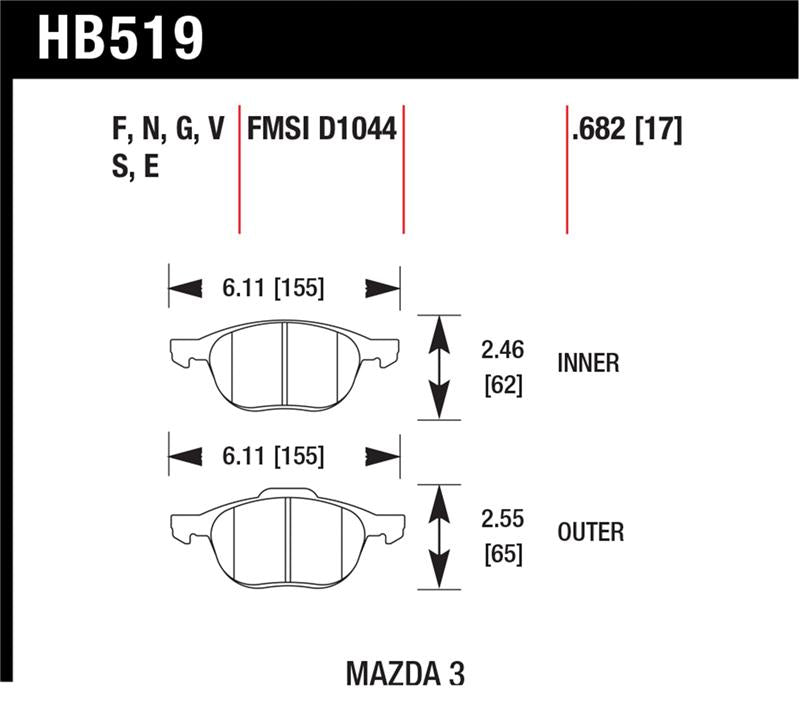 Hawk Performance HB519B.682 HB519B.682 Hawk 2013-2014 Ford Escape (FWD Only) HPS 5.0 Front Brake Pads