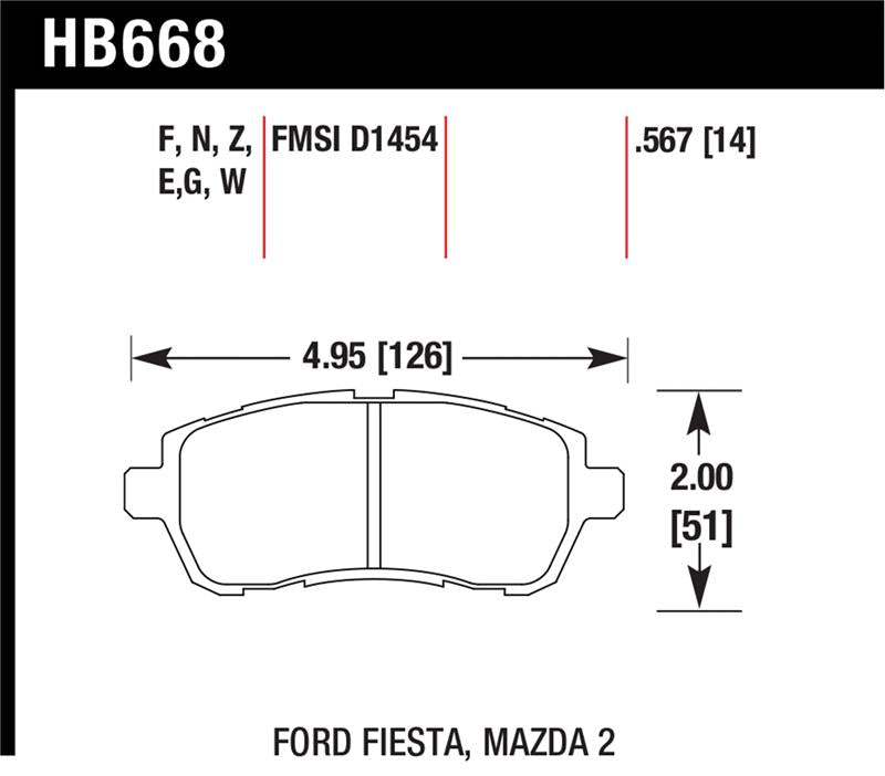 Hawk Performance HB668G.567 Hawk 11-12 Ford Fiesta S/SE/SEL / 11-12 Mazda 2 Sport/Touring DTC-60 Front Race Brake Pads