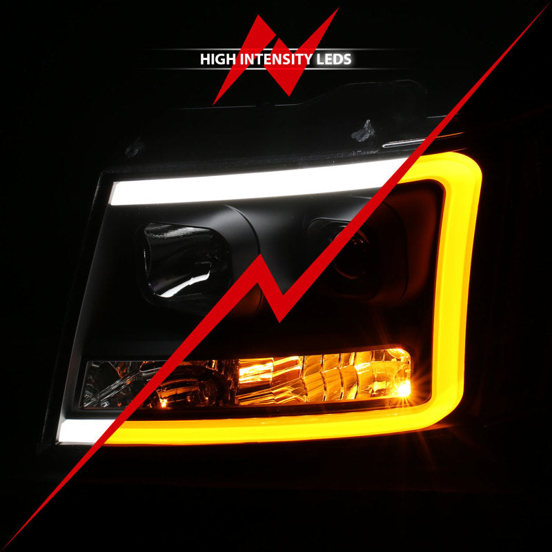 ANZO 111402 ANZO 07-14 Chevy Tahoe Projector Headlights w/ Plank Style Design Black w/ Amber