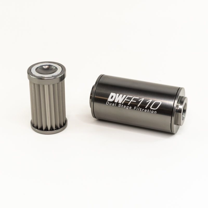 DeatschWerks 8-03-110-010K DeatschWerks Stainless Steel 8AN 10 Micron Universal Inline Fuel Filter Housing Kit (110mm)