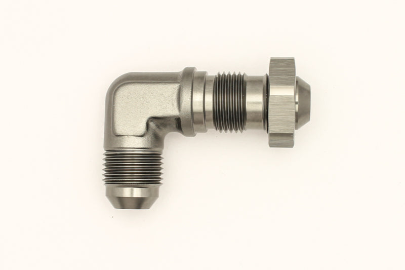 DeatschWerks 6-02-0711 DeatschWerks 8AN Male Flare to 8AN Male Flare Bulkhead Adapter 90-Degree - Anodized Matte Black
