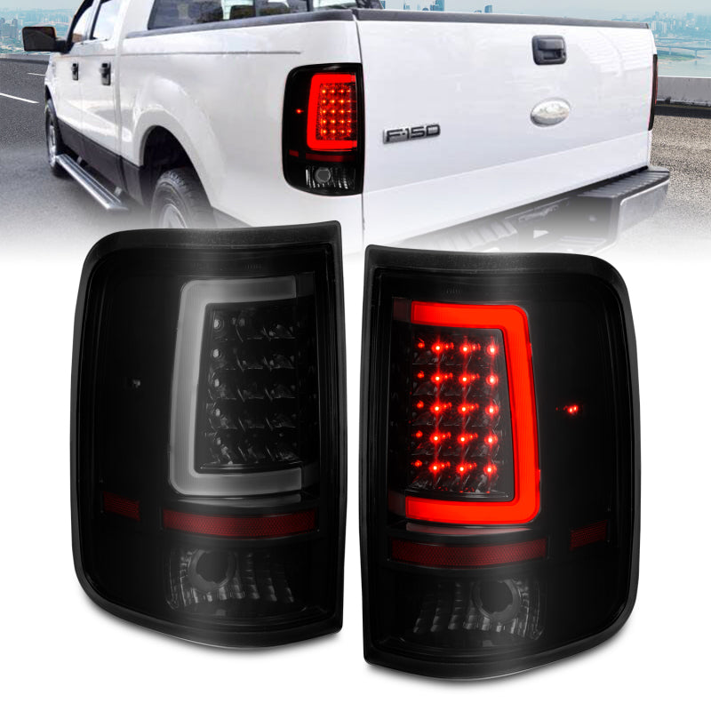 ANZO 311343 ANZO 2004-2006 Ford F-150 LED Tail Lights w/ Light Bar Black Housing Smoke Lens
