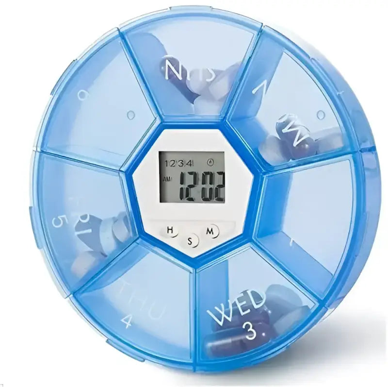 Blue circular pill organizer with digital timer for Maxway T3 Series Bracket Kit