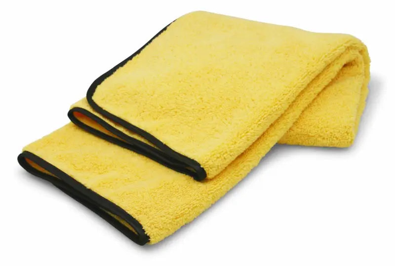 Folded yellow Microfiber Max towel with black trim for 40059AS Carrand Microfiber Max car cleaning