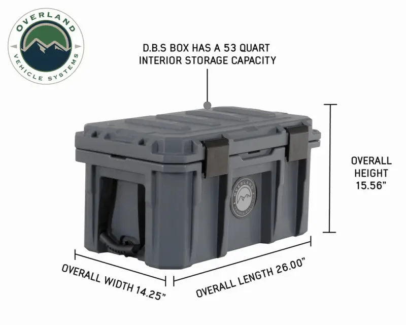 Gray dark grey dry box with dimensions from Overland VCL 53 Qt Dry Box