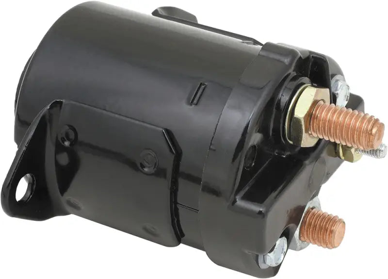 Black automotive starter solenoid with copper terminals for 40114B starter and starter solenoid