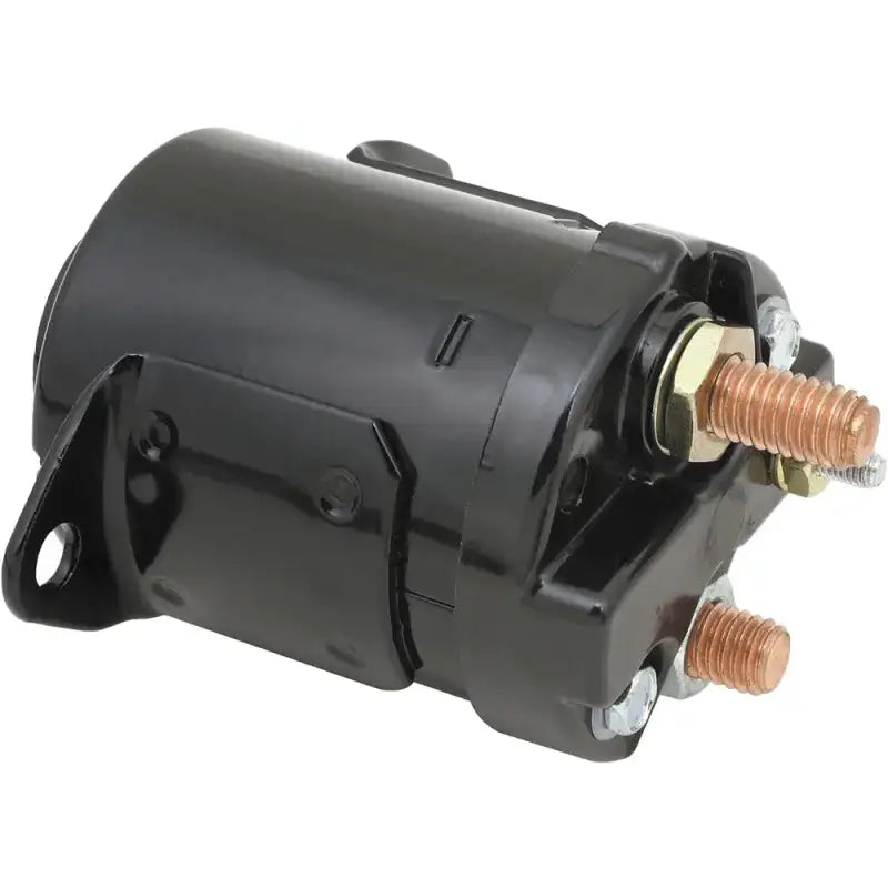 Black automotive starter solenoid with copper terminals for 40114B starter and starter solenoid