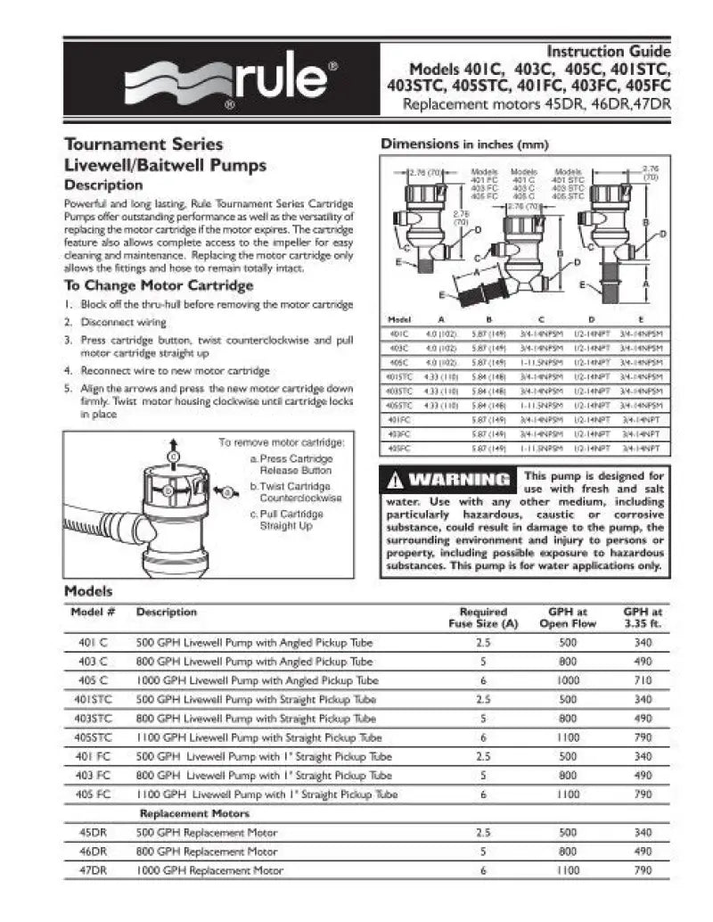 405C Xylem 1000Gph - Livewell 800 Straight Thr - Baitwell Pump