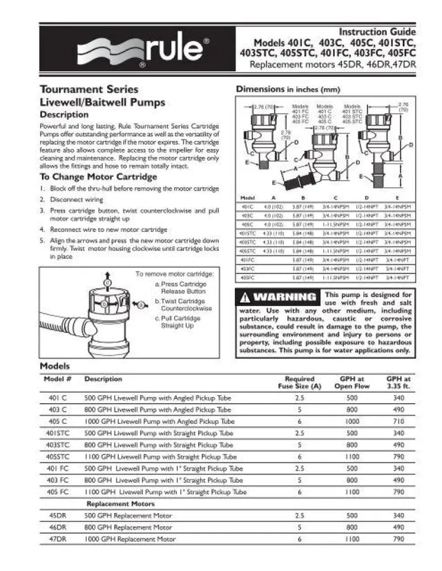 405C Xylem 1000Gph - Livewell 800 Straight Thr - Baitwell Pump