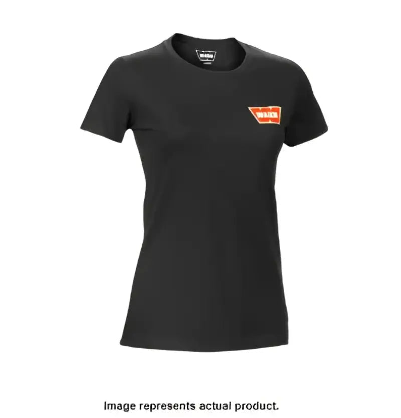 Black Warn W-Short-Sl-B1-Large shirt with red logo, durable premium fabric, contemporary design, comfortable fit for everyday wear.