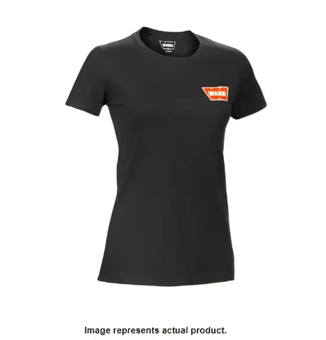 Black Warn W-Short-Sl-B1-Large shirt with red logo, durable premium fabric, contemporary design, comfortable fit for everyday wear.